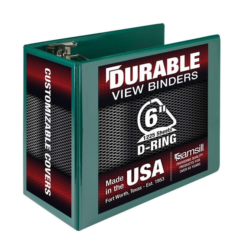Samsill Durable 6 inch 3 Ring Binder, Made in USA, Locking D Ring FSC 100% Recycled Chipboard, Green - Image 1